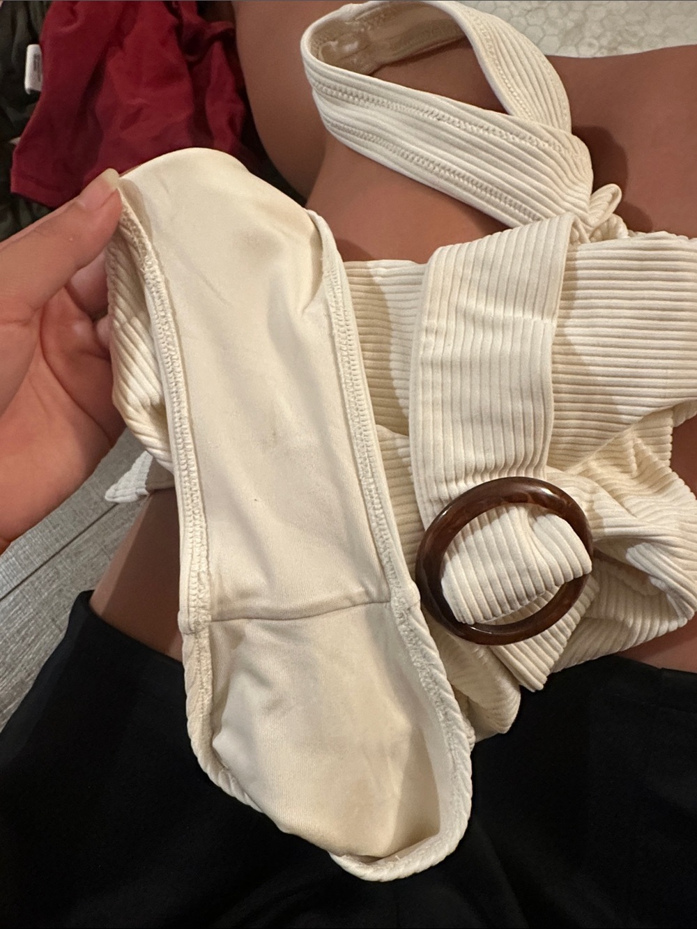 H&M Cream Ribbed Belted One-Piece - Picture 6 of 6